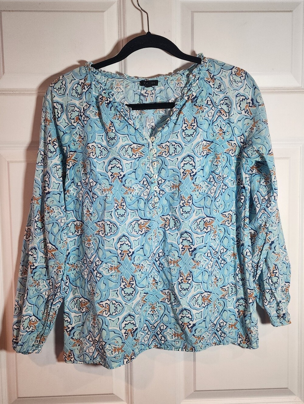 Talbots Light Blue Printed Long-Sleeve Women's Top Lightweight Cotton S